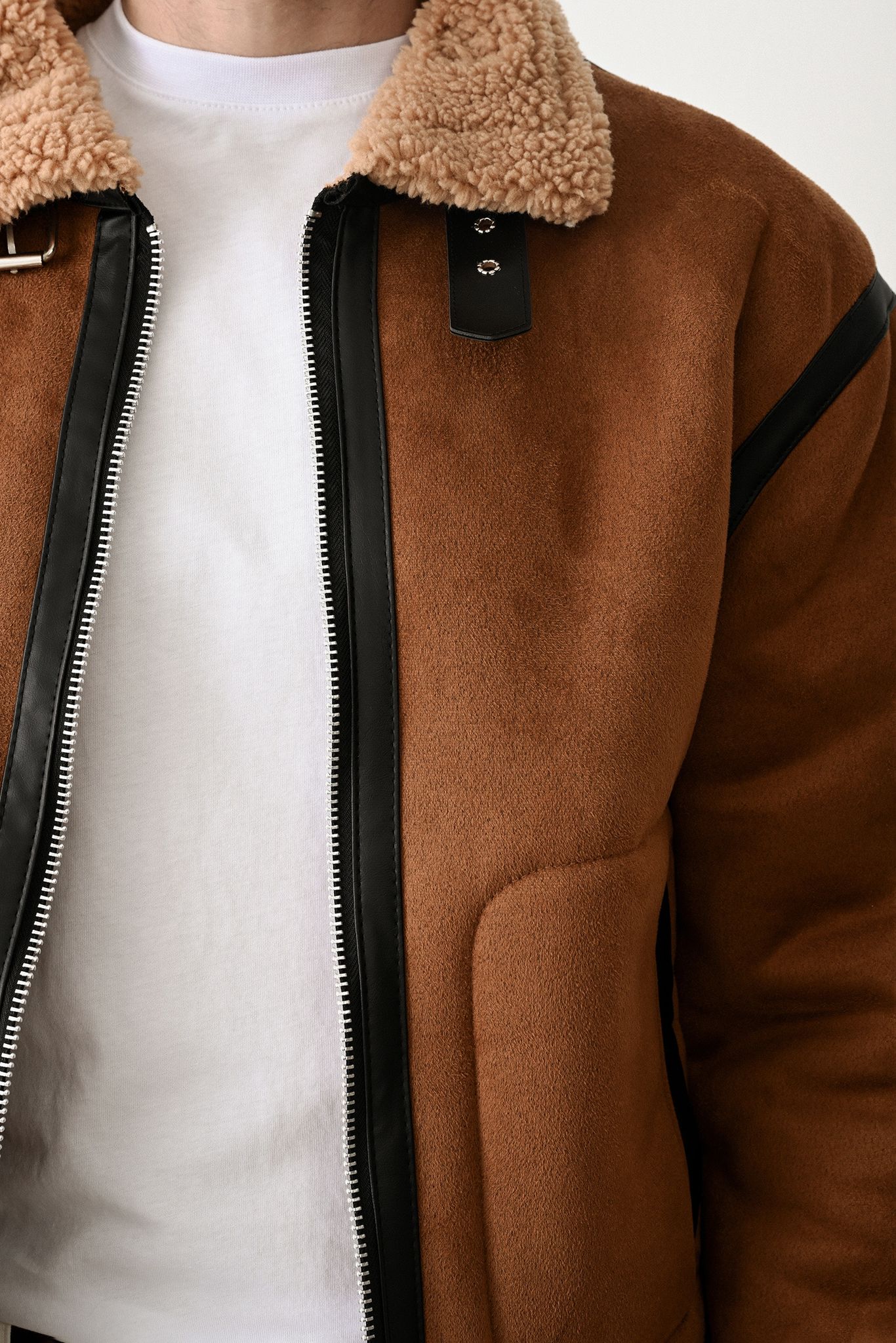 Stylish Faux Leather Bomber Jacket Withinblack