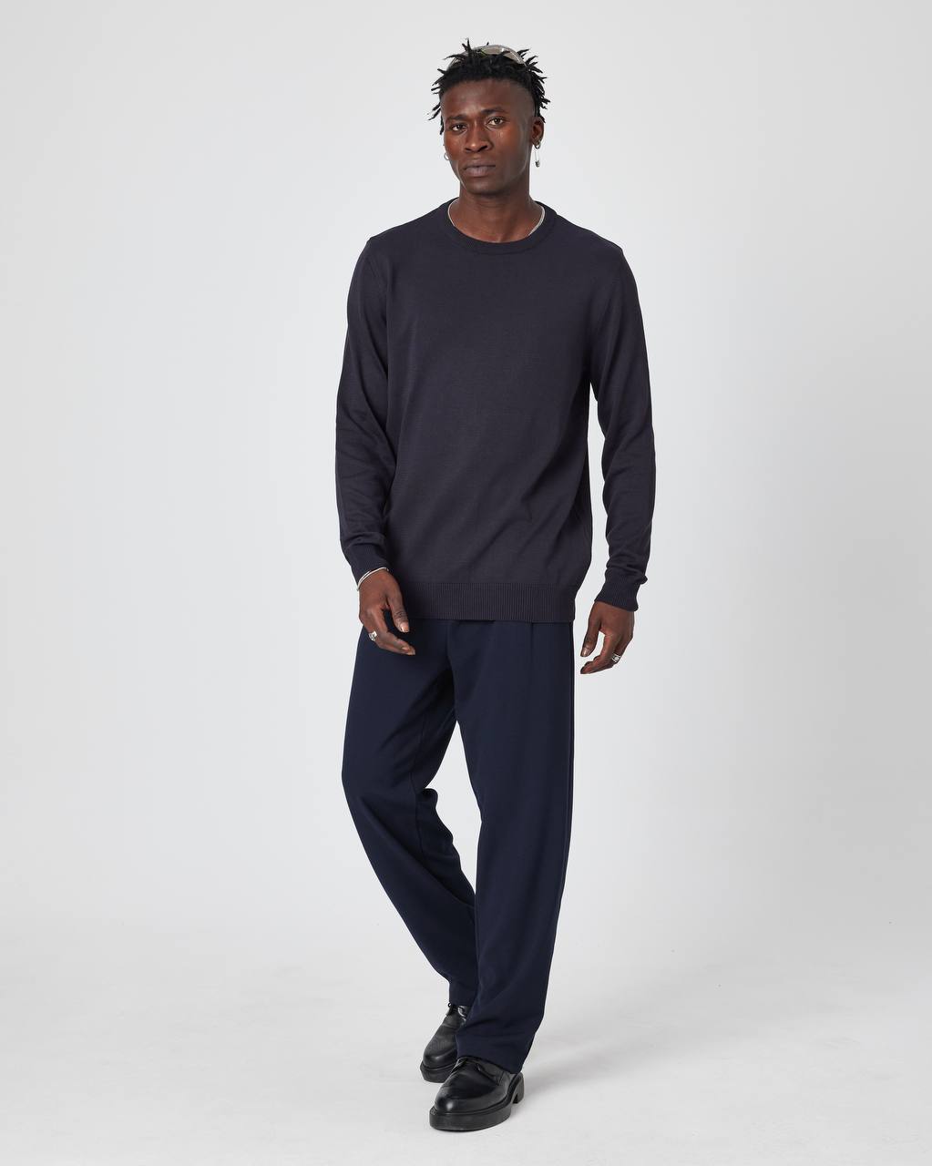 Men's Oversized Plain Knit Crew Neck Sweater - Casual Comfort Withinblack
