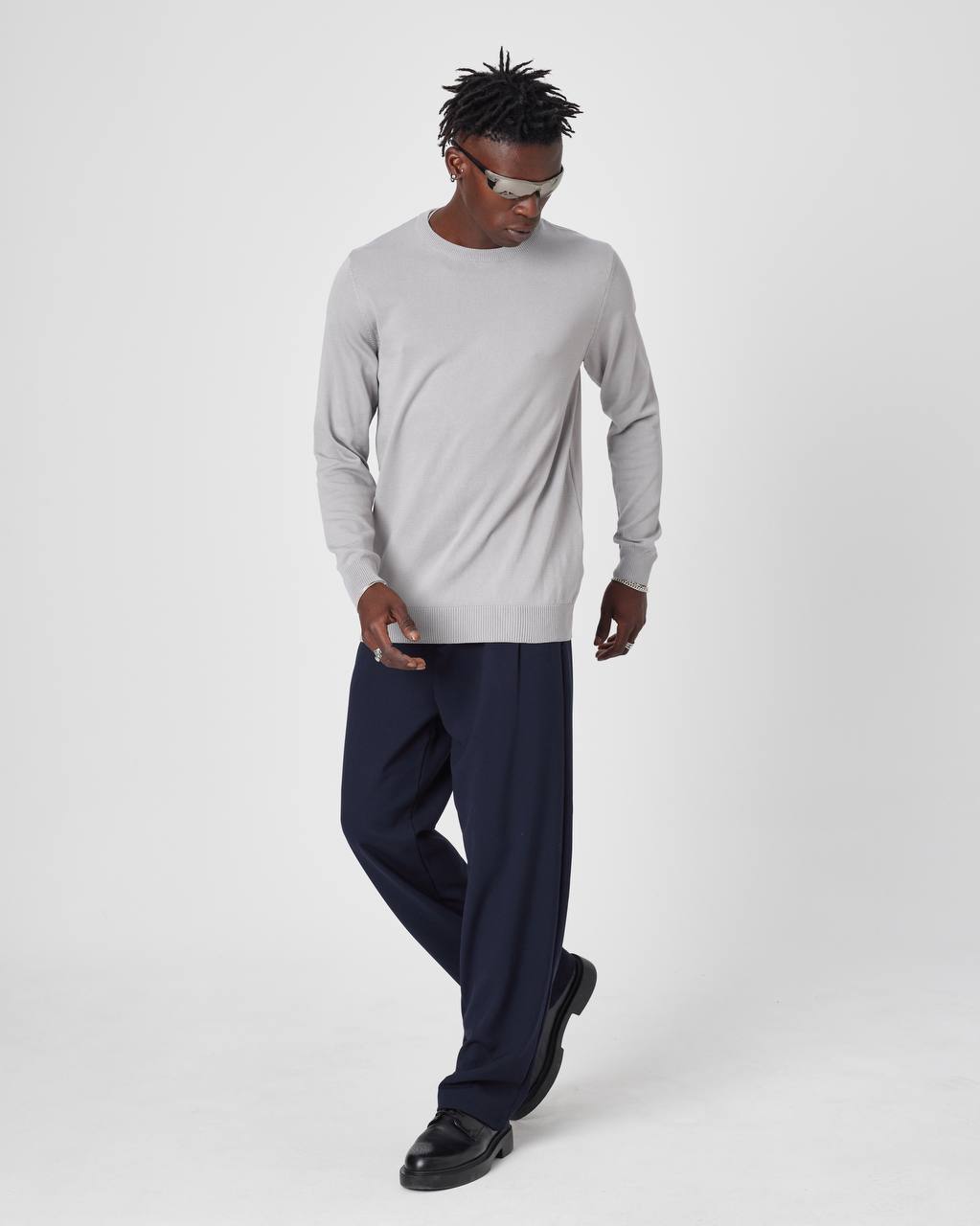 Men's Oversized Plain Knit Crew Neck Sweater - Casual Comfort Withinblack
