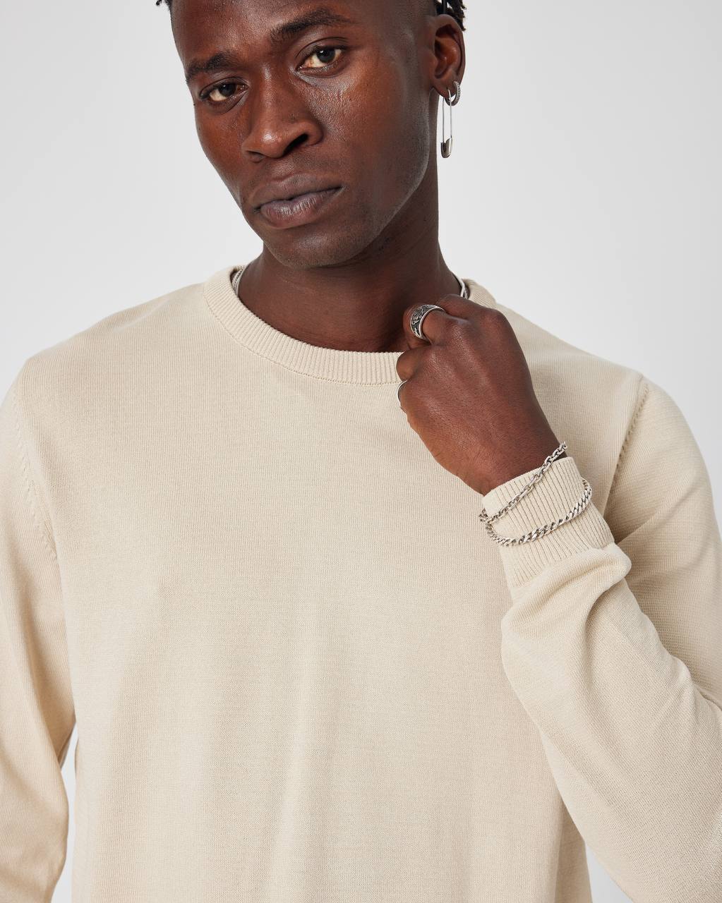 Men's Oversized Plain Knit Crew Neck Sweater - Casual Comfort Withinblack