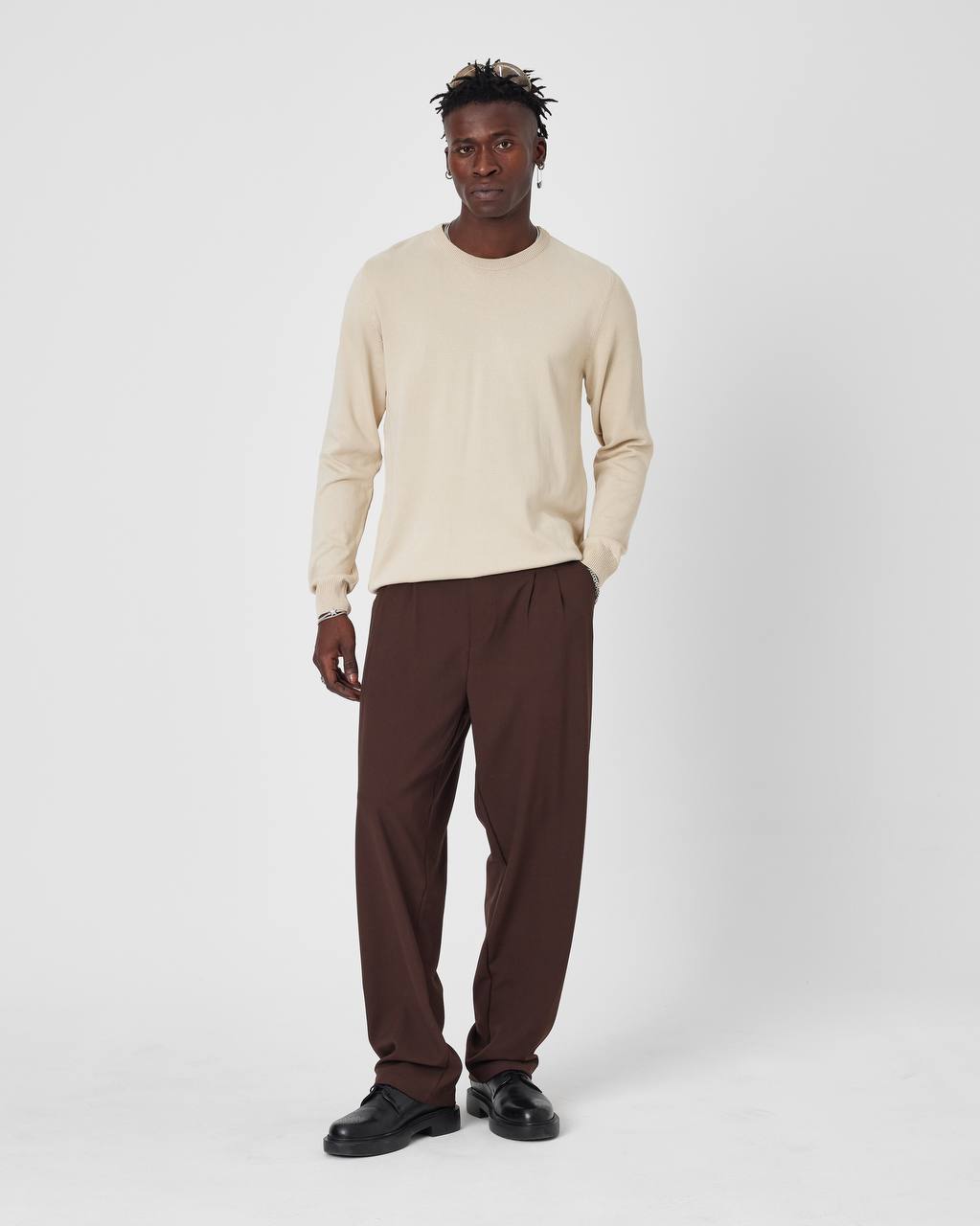 Men's Oversized Plain Knit Crew Neck Sweater - Casual Comfort Withinblack
