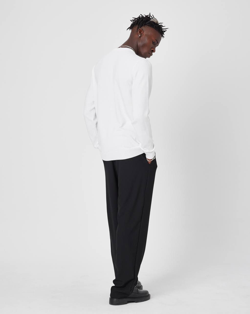 Men's Oversized Plain Knit Crew Neck Sweater - Casual Comfort Withinblack