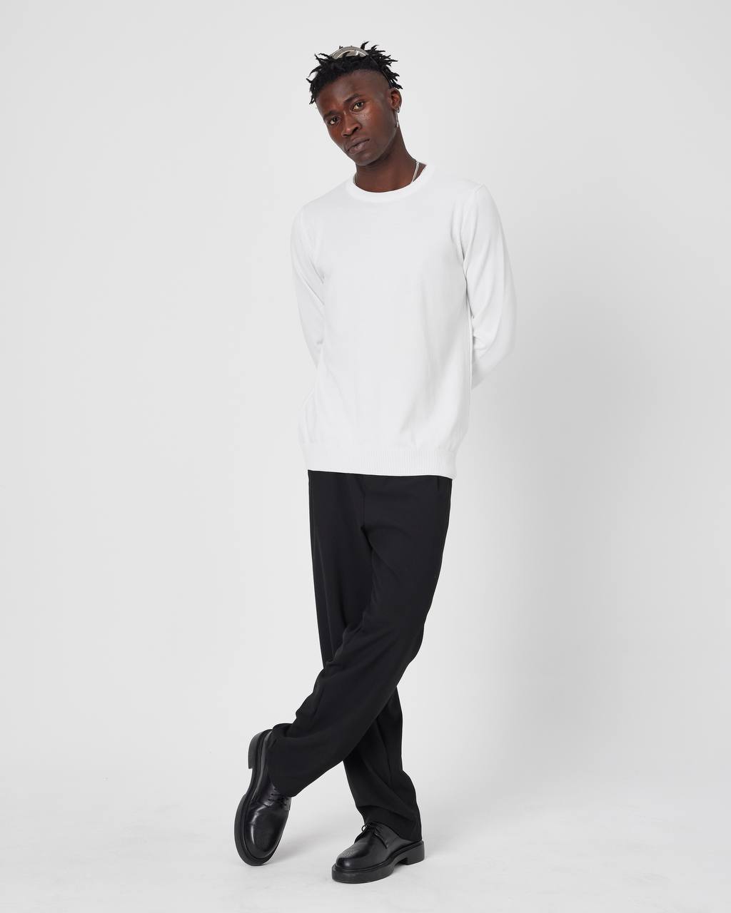 Men's Oversized Plain Knit Crew Neck Sweater - Casual Comfort Withinblack