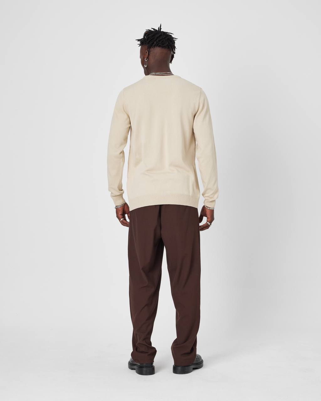 Men's Oversized Plain Knit Crew Neck Sweater - Casual Comfort Withinblack
