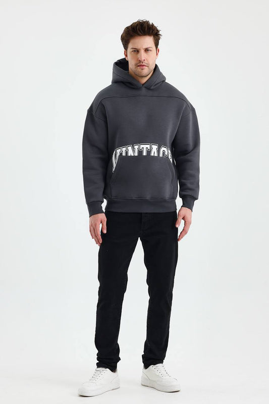 Men's Oversized Vintage Hooded Sweatshirt - Comfortable and Stylish Hoodie Withinblack