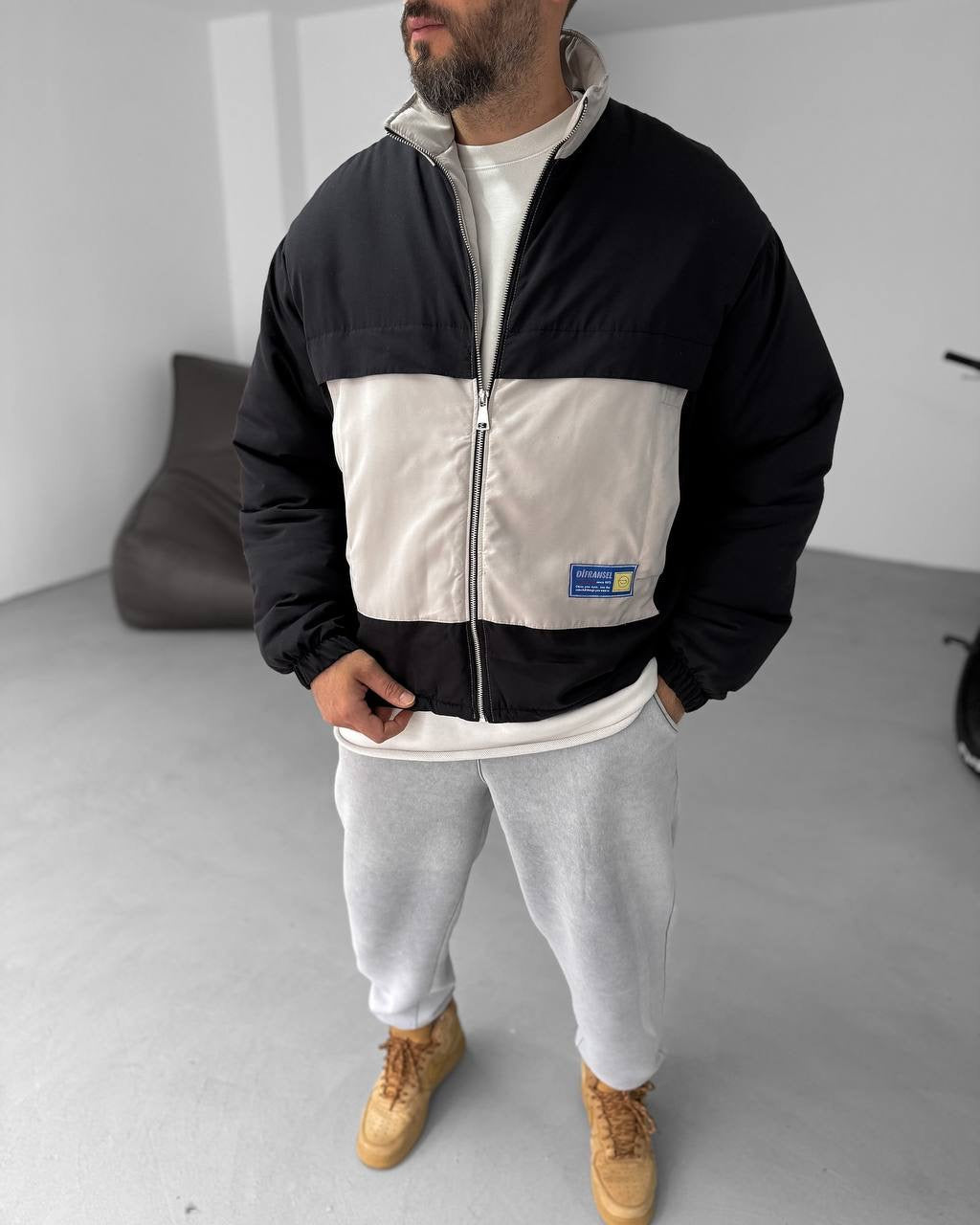 Men's Oversized Zip-Up Sweatshirt Two-Tone Withinblack