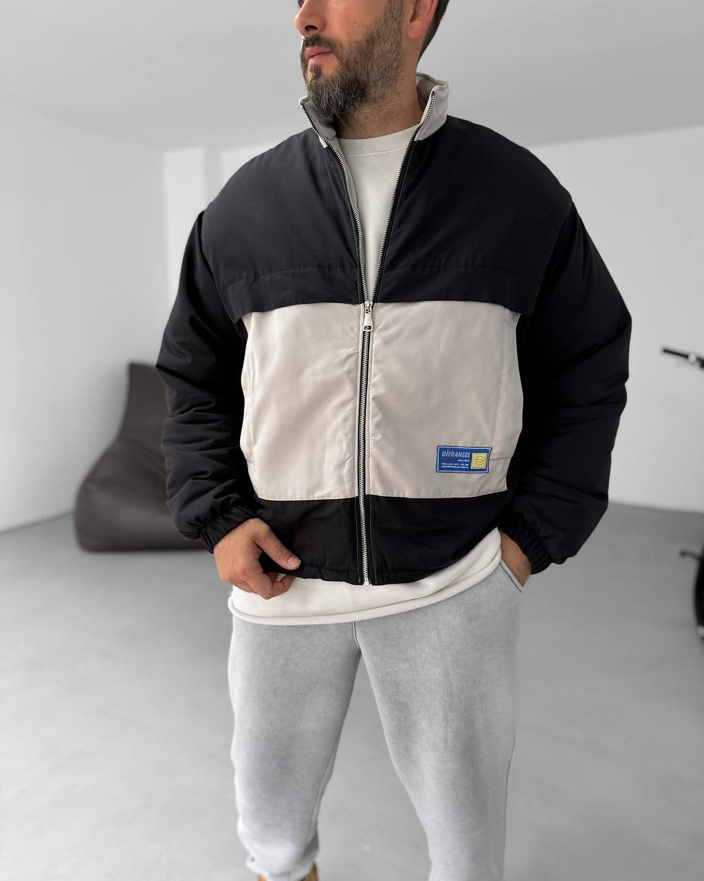Men's Oversized Zip-Up Sweatshirt Two-Tone Withinblack