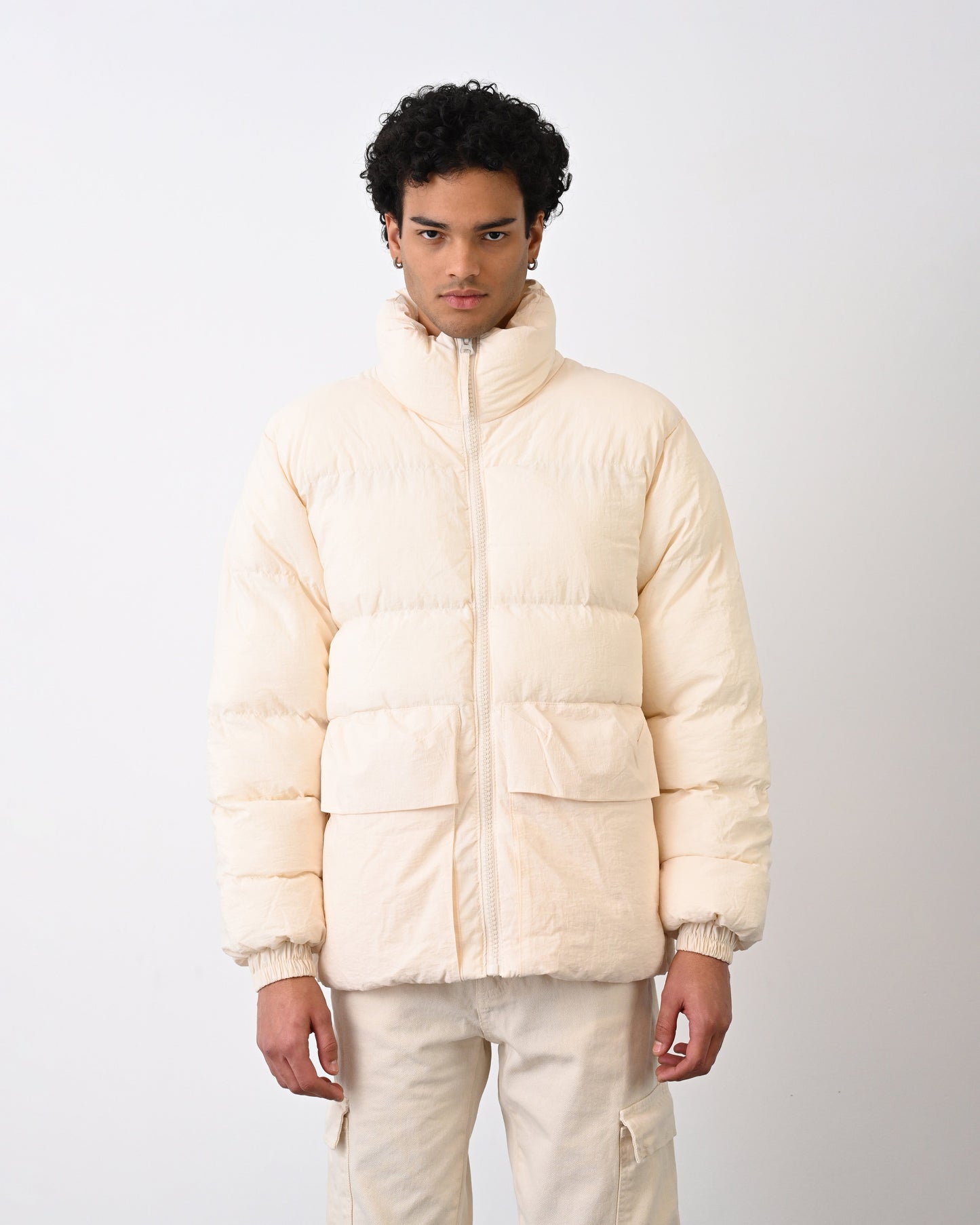 Men's Premium Puffer Jacket with High Collar and Utility Pockets Withinblack