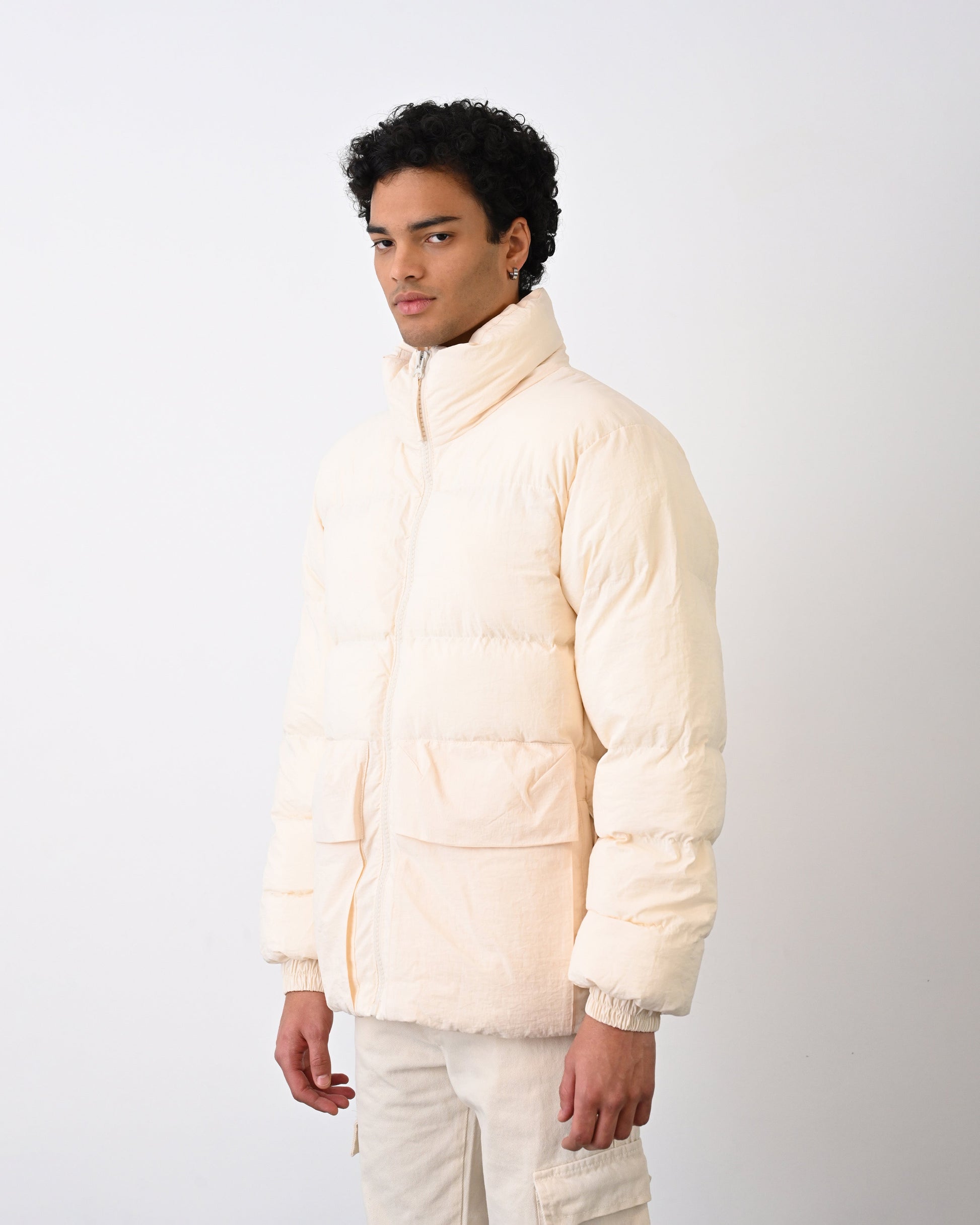 Men's Premium Puffer Jacket with High Collar and Utility Pockets Withinblack