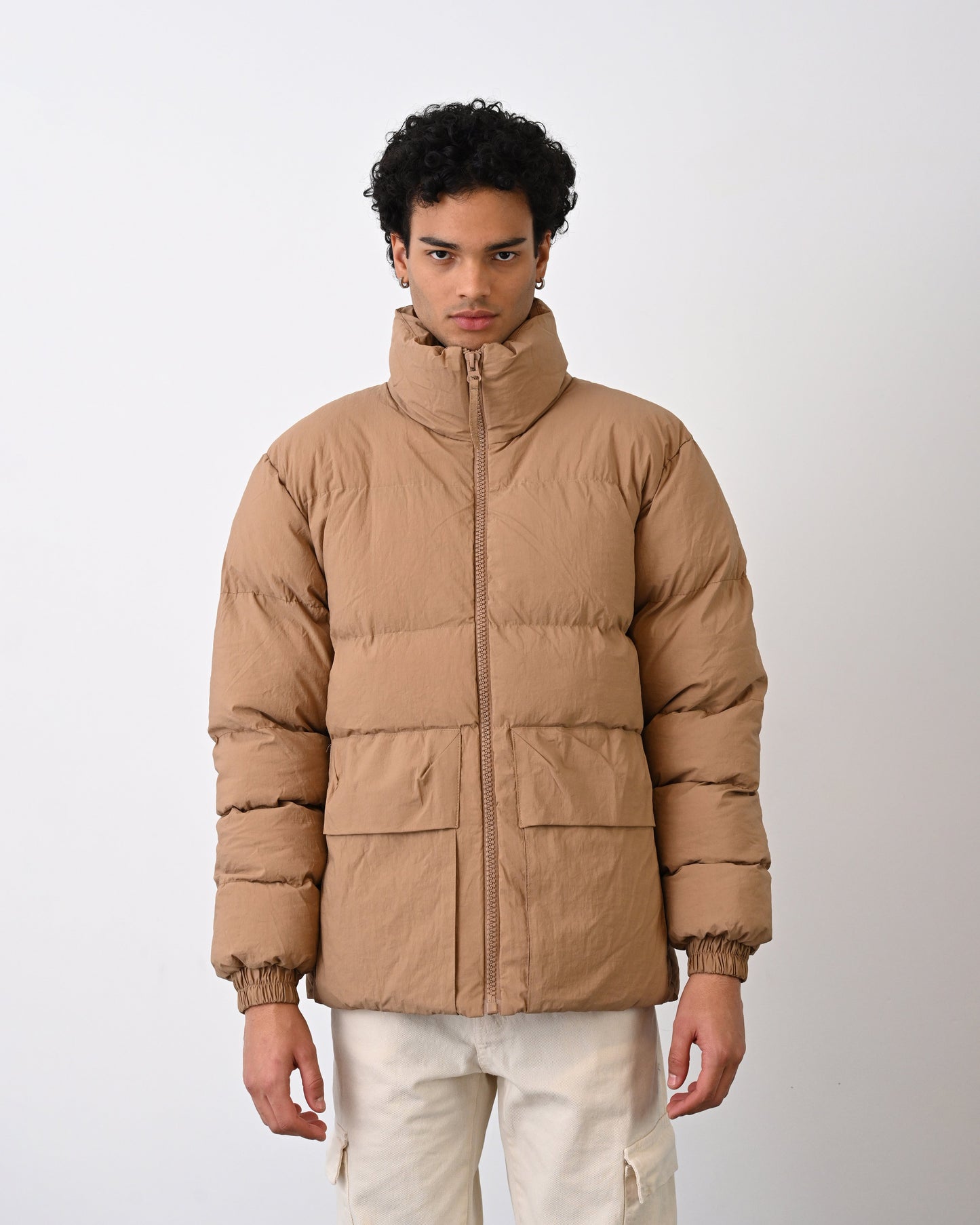 Men's Premium Puffer Jacket with High Collar and Utility Pockets Withinblack