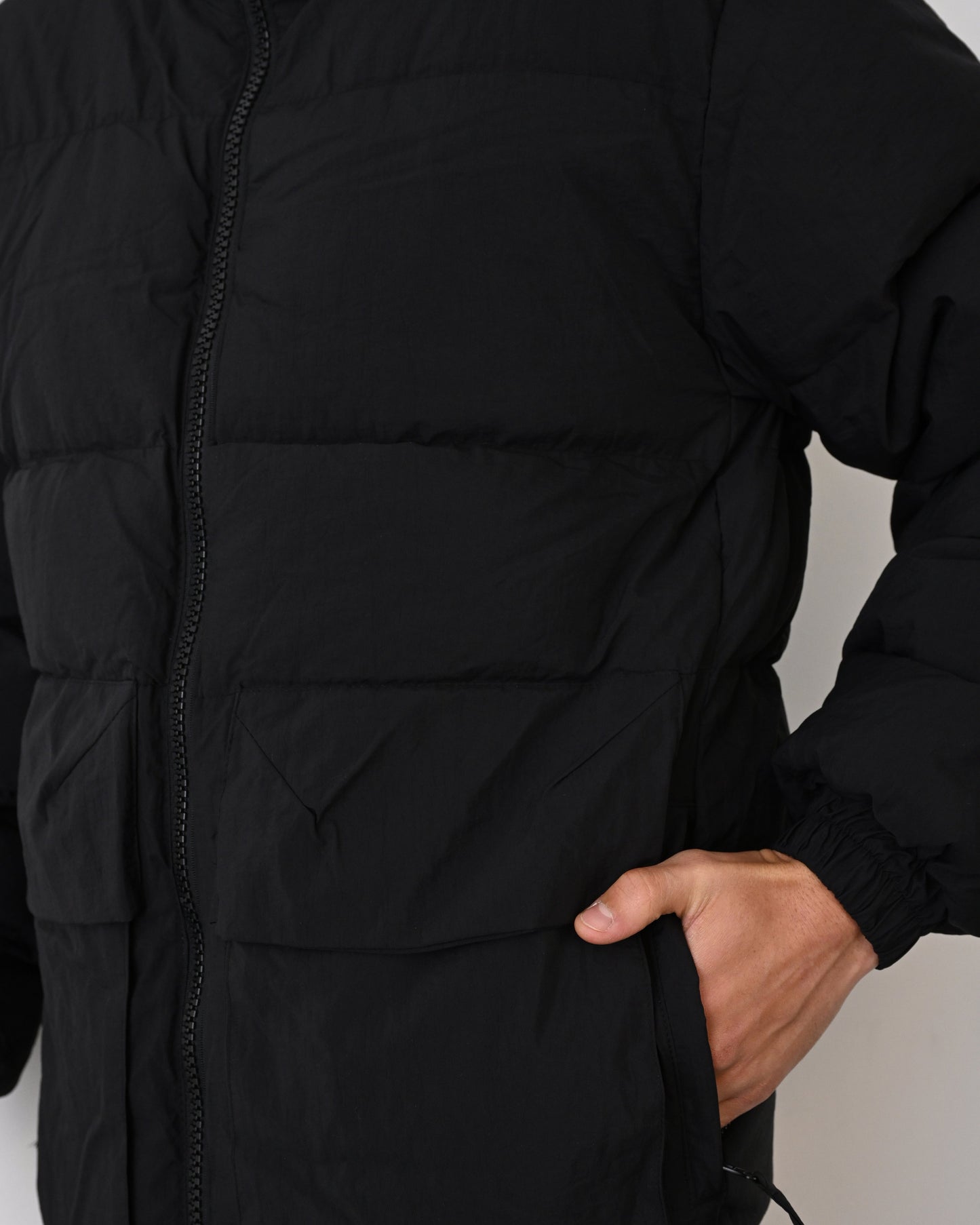Men's Premium Puffer Jacket with High Collar and Utility Pockets Withinblack