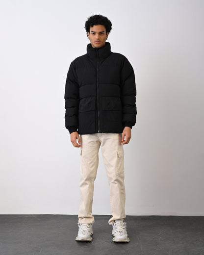 Men's Premium Puffer Jacket with High Collar and Utility Pockets Withinblack