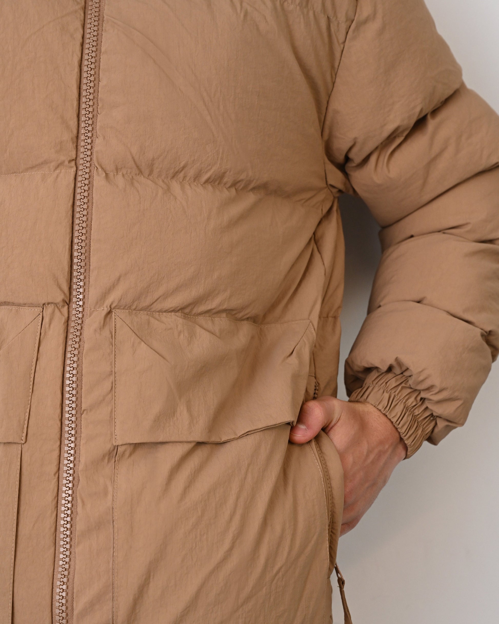 Men's Premium Puffer Jacket with High Collar and Utility Pockets Withinblack