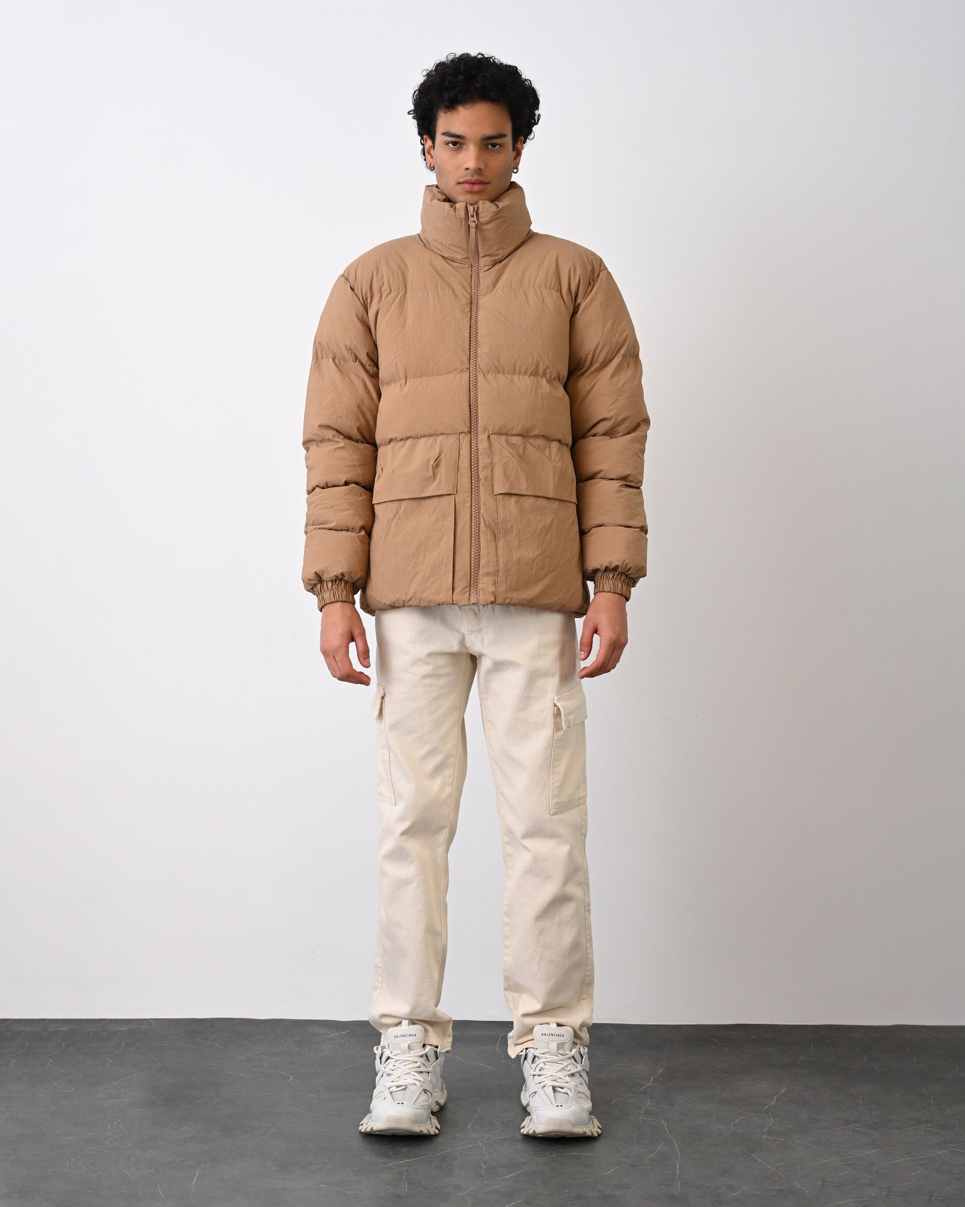 Men's Premium Puffer Jacket with High Collar and Utility Pockets Withinblack