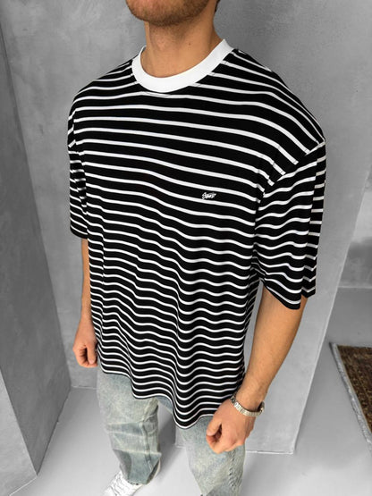 Men's Striped Cotton T-Shirt / Classic Black White Stripe Tee Withinblack