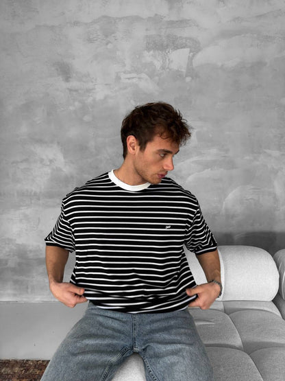 Men's Striped Cotton T-Shirt / Classic Black White Stripe Tee Withinblack
