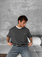 Men's Striped Cotton T-Shirt / Classic Black White Stripe Tee Withinblack