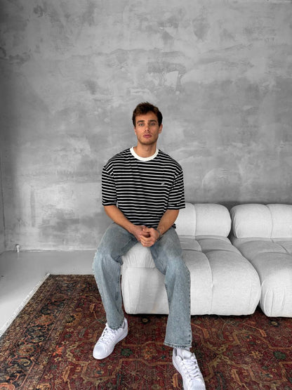 Men's Striped Cotton T-Shirt / Classic Black White Stripe Tee Withinblack
