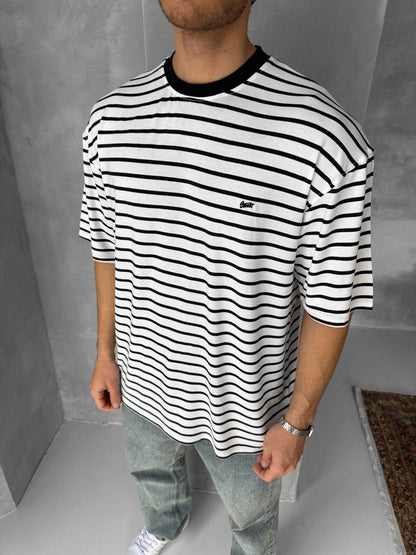 Men's Striped Cotton T-Shirt / Classic Black White Stripe Tee Withinblack
