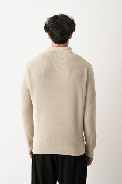 Collared Zip-Up Knit Sweater Withinblack