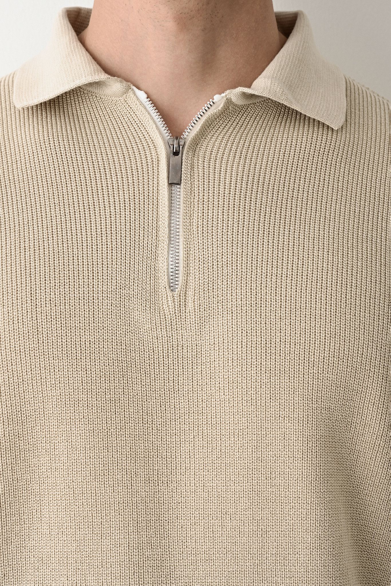 Collared Zip-Up Knit Sweater Withinblack