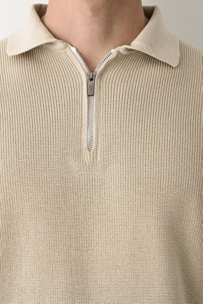 Collared Zip-Up Knit Sweater Withinblack