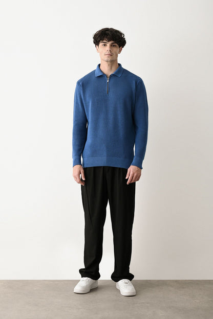 Collared Zip-Up Knit Sweater Withinblack