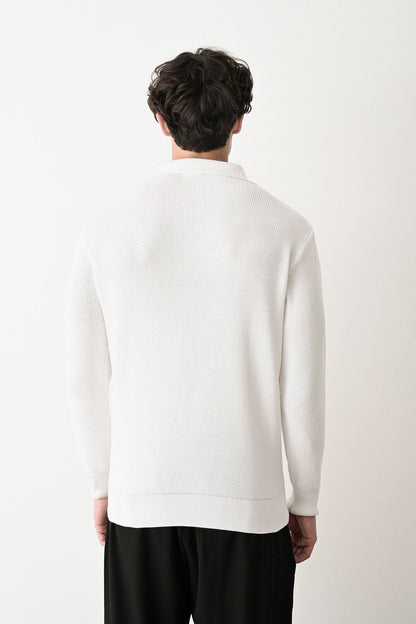 Collared Zip-Up Knit Sweater Withinblack