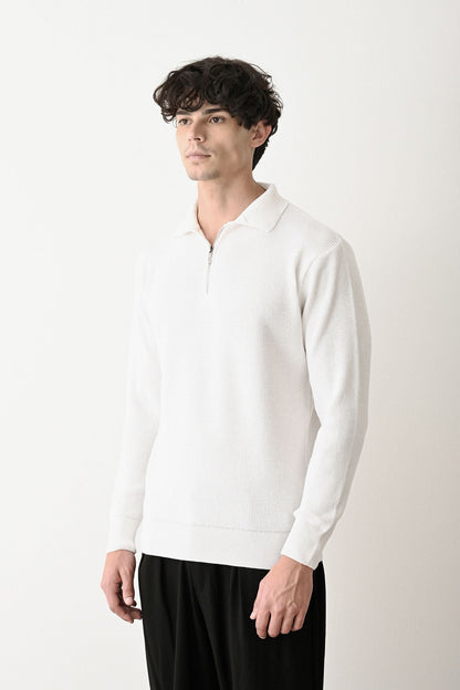 Collared Zip-Up Knit Sweater Withinblack