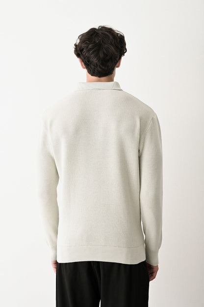 Collared Zip-Up Knit Sweater Withinblack