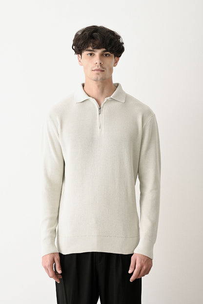 Collared Zip-Up Knit Sweater Withinblack