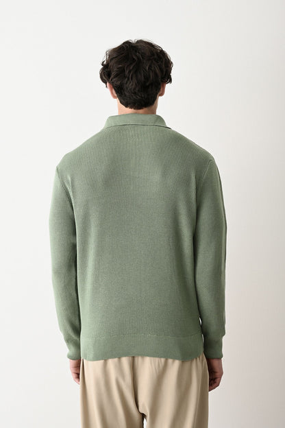 Collared Zip-Up Knit Sweater Withinblack