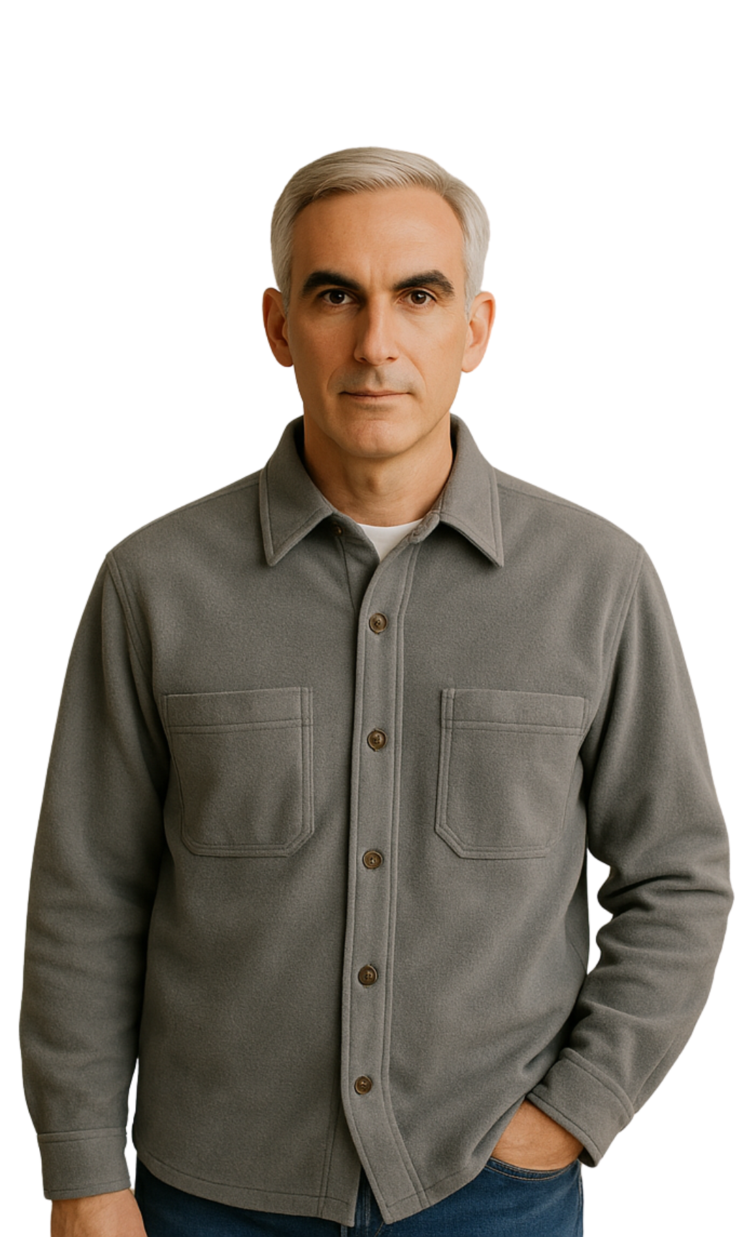 Men's Heathered Fleece Overshirt with Chest Pockets and Tortoise-shell patterned Buttons TURTLE BAY APPAREL
