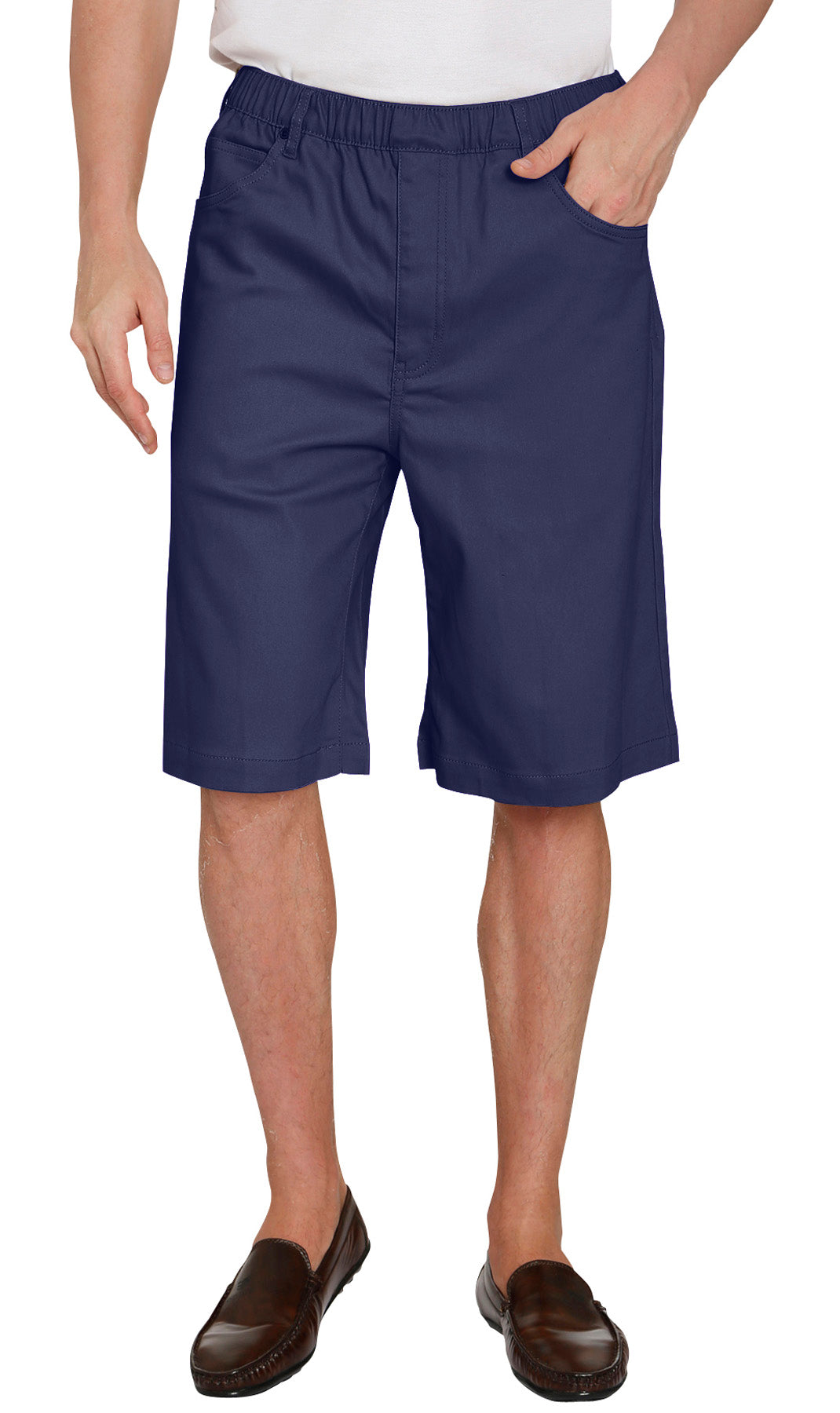 Men's Stretch Waist Pull On Shorts  in Denim and Twill - Free of Buttons & Snaps TURTLE BAY APPAREL