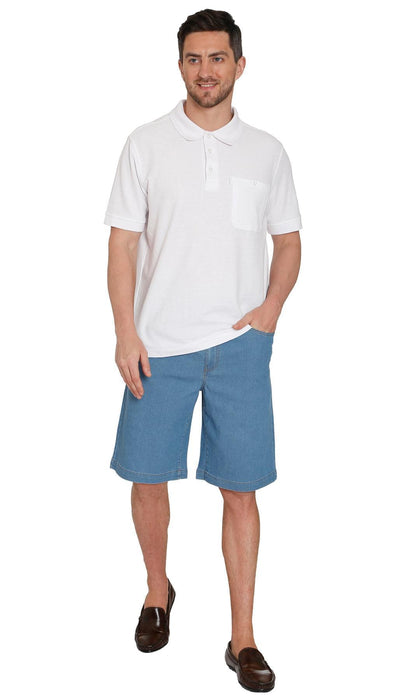 Men's Stretch Waist Pull On Shorts  in Denim and Twill - Free of Buttons & Snaps TURTLE BAY APPAREL
