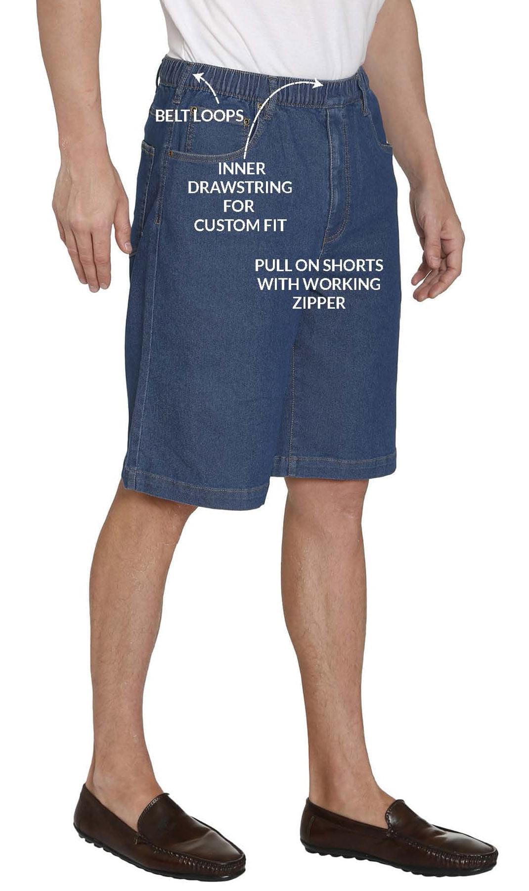 Men's Stretch Waist Pull On Shorts  in Denim and Twill - Free of Buttons & Snaps TURTLE BAY APPAREL