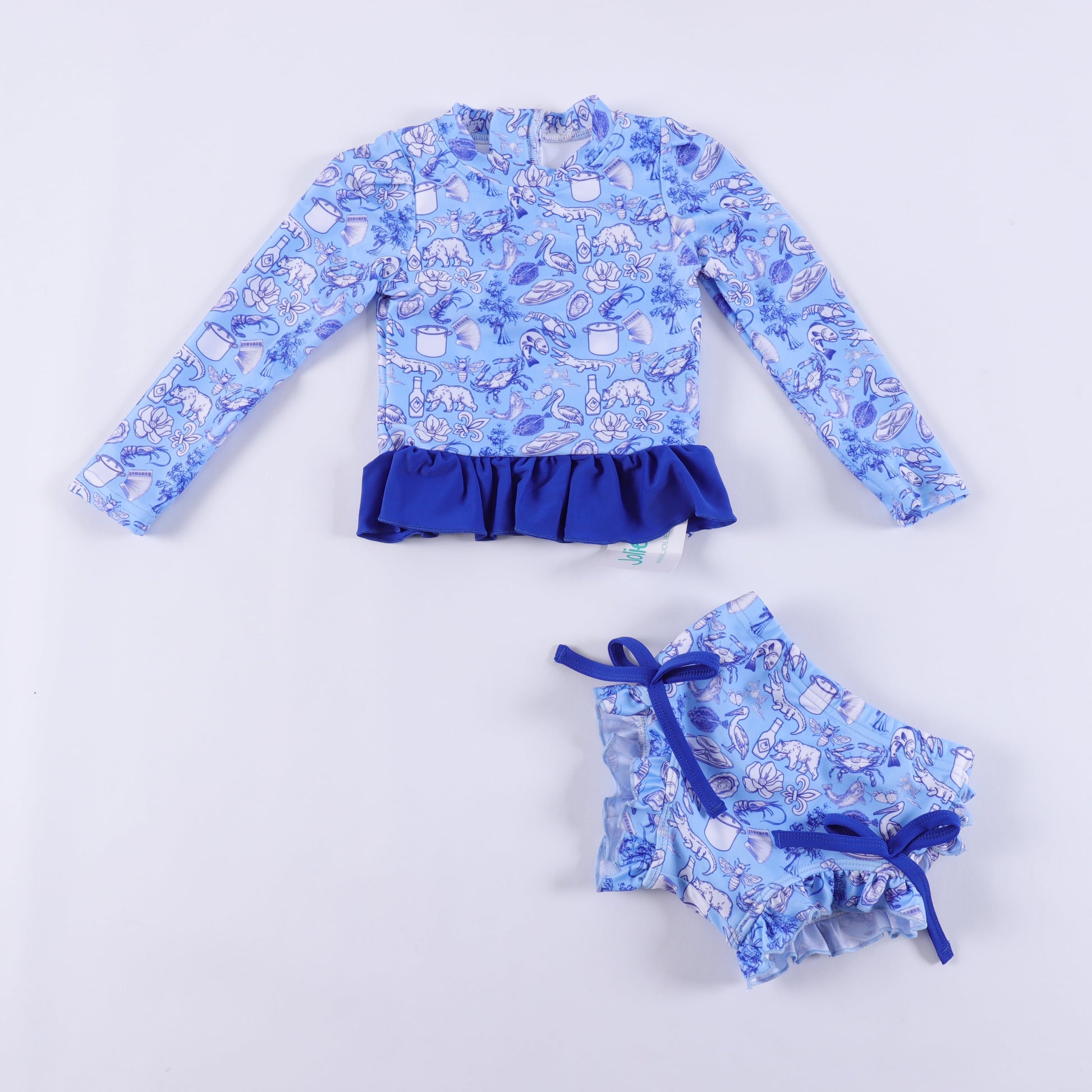 Cajun Toile ruffle bottom swim suit set Jolie & Jax Boutique