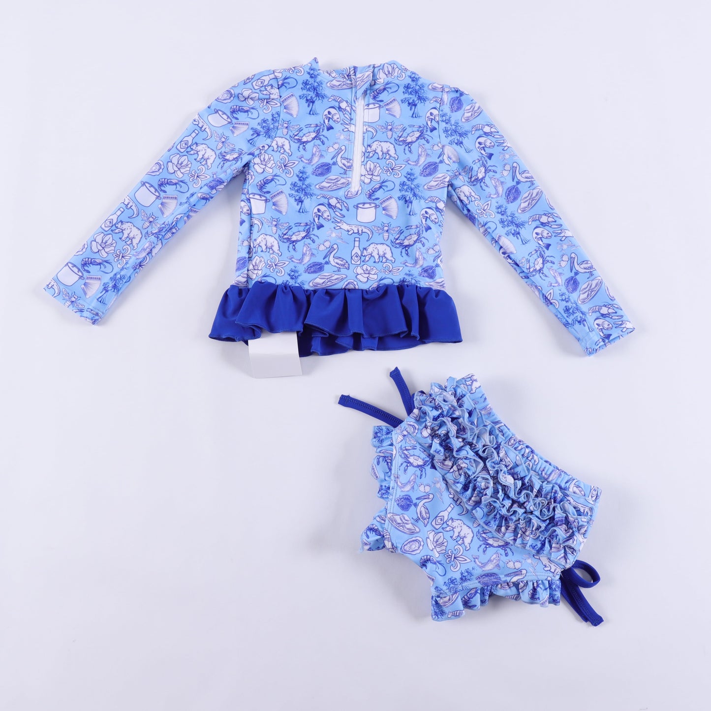 Cajun Toile ruffle bottom swim suit set Jolie & Jax Boutique