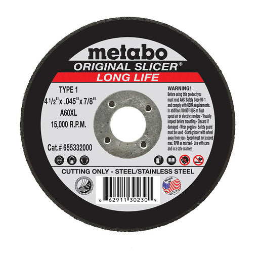 Metabo 655332000 LONGLIFE ORIGINAL SLICER 4 1/2" X .045" X 7/8", TYPE 1, A60XL VM Hardware