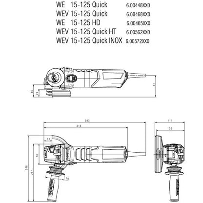 Metabo 600468420 WEV 15-125 Quick Angle Grinder VM Hardware