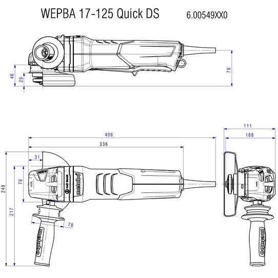 Metabo 613114420 WEPBA 19-125 Q DS 5in M-Brush Angle Grinder VM Hardware