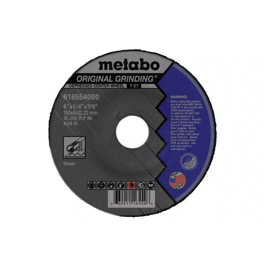 Metabo 655554000 6” Hubbed Original Grinding Wheel Type 27 VM Hardware
