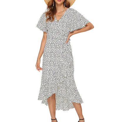 Summer Floral High-Waist V-Neck Chiffon Dress