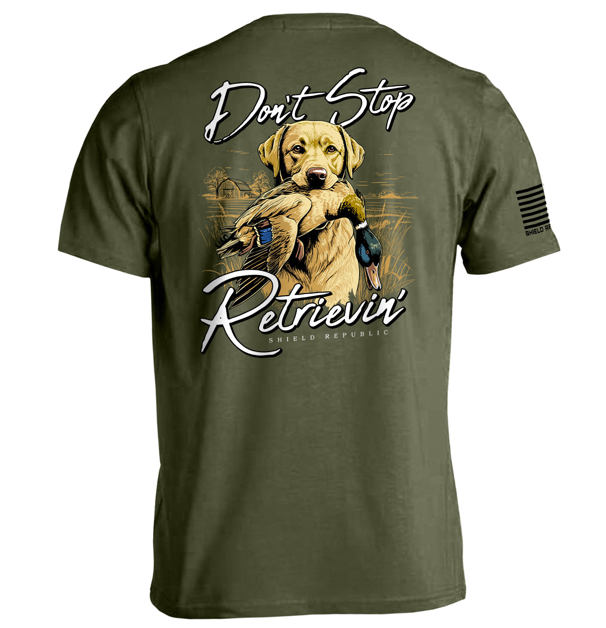 Don't Stop Retrievin Yellow Lab Shield Republic