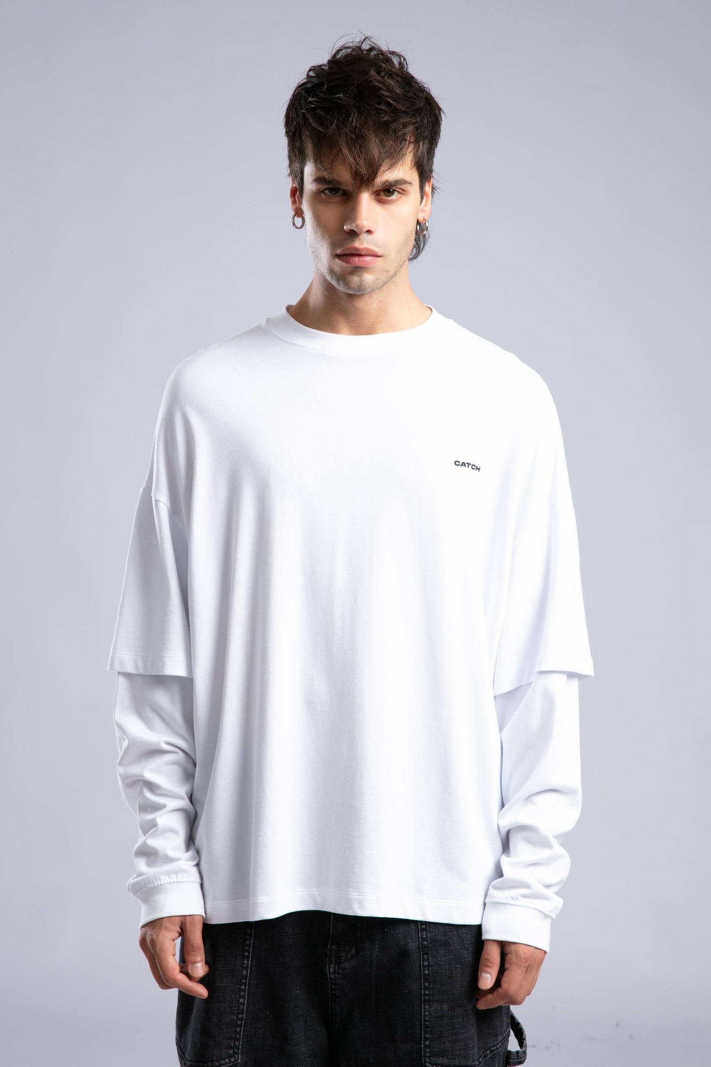 Minimalist Layered Long Sleeve Oversized T-shirt – White & Black Withinblack