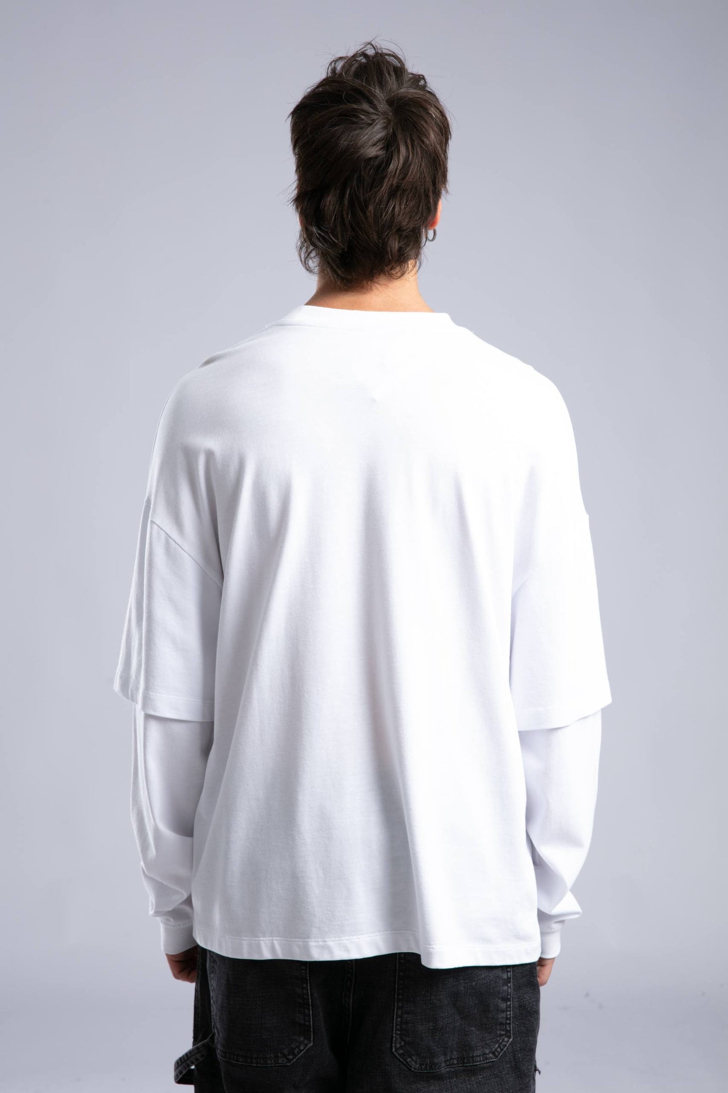 Minimalist Layered Long Sleeve Oversized T-shirt – White & Black Withinblack