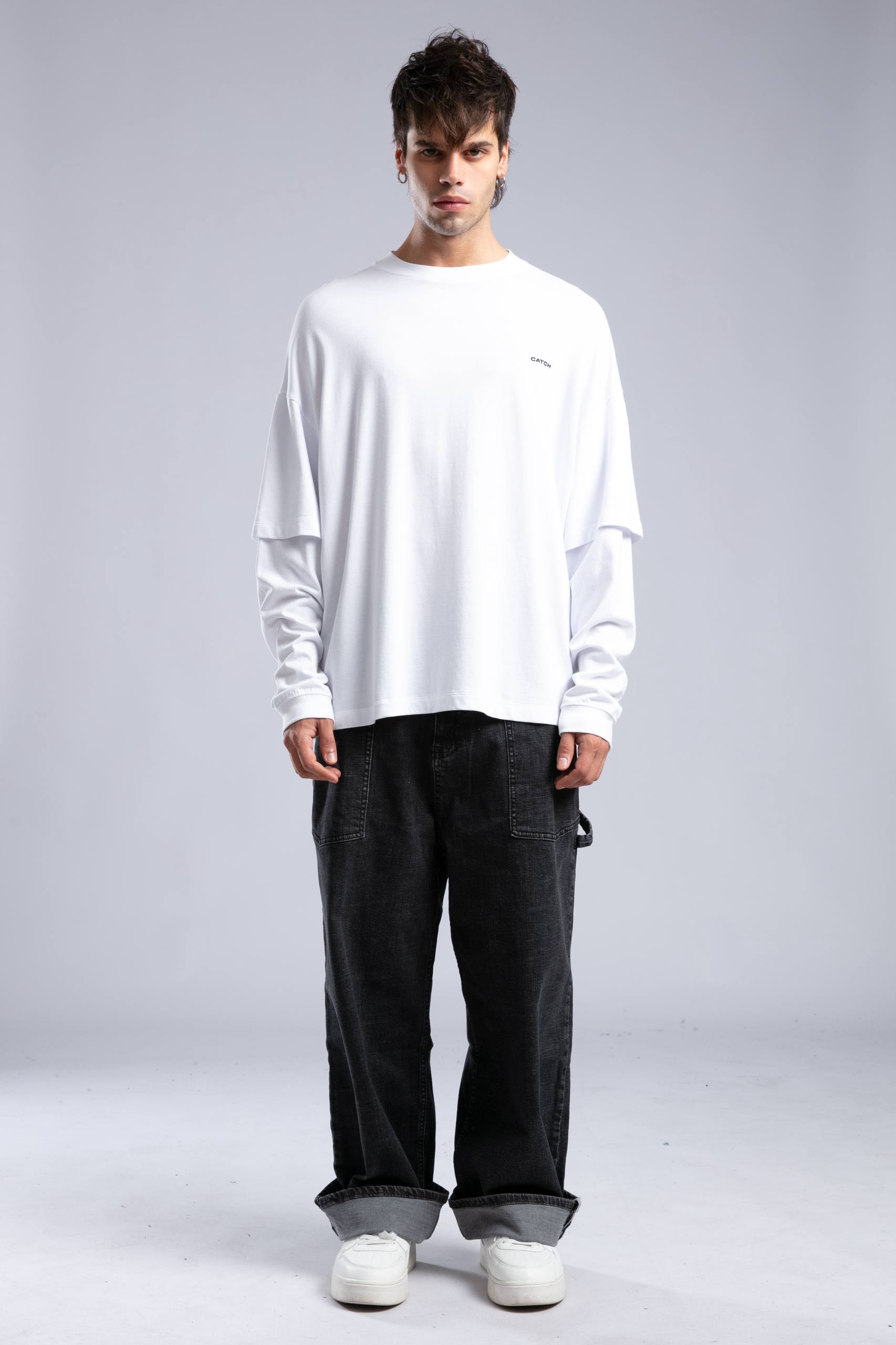 Minimalist Layered Long Sleeve Oversized T-shirt – White & Black Withinblack