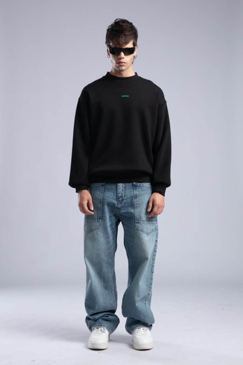 Minimalist Oversized Crewneck Sweatshirt - CATCH Logo Pullover Withinblack