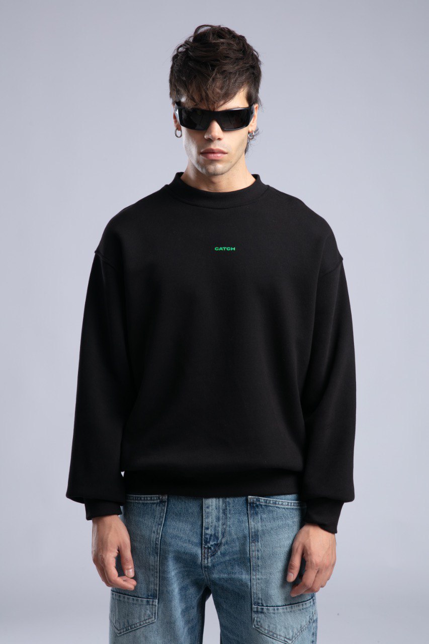 Minimalist Oversized Crewneck Sweatshirt - CATCH Logo Pullover Withinblack