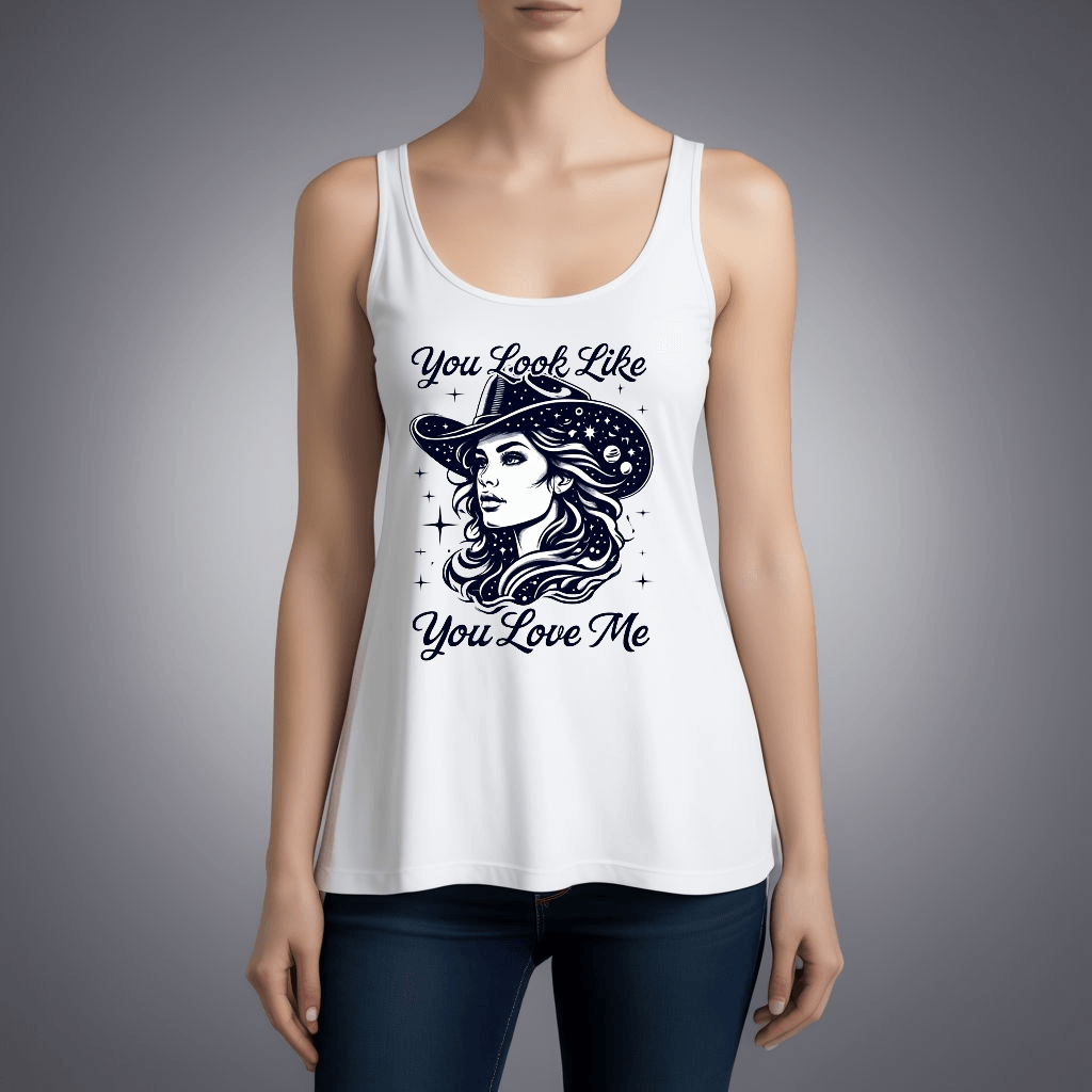 Cosmic Cowgirl Micro Ribbed Tank Top  - You Look Like You Love Me Country in My Heart